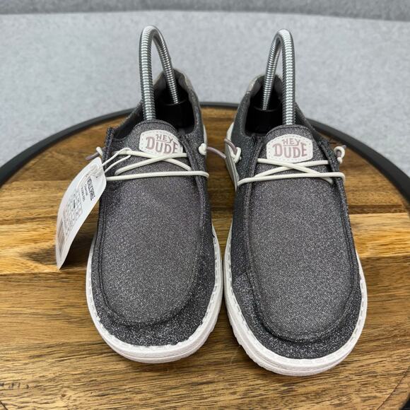 Hey Dude Wendy Metallic Sparkle Women's 7 Slip On Gray Charcoal Shoes NWT - Picture 2 of 7
